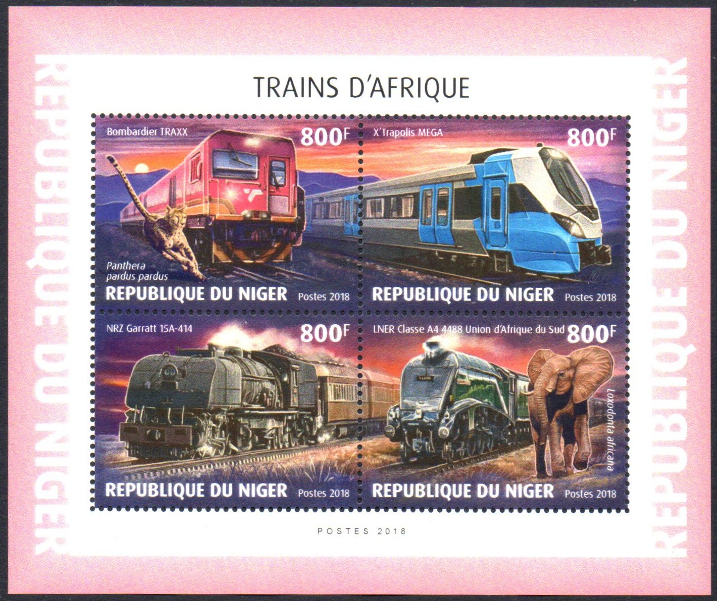 Timbres-Poste Trains Republique de Niger Beyer-Garratt locomotive 2018 sheetlet/4